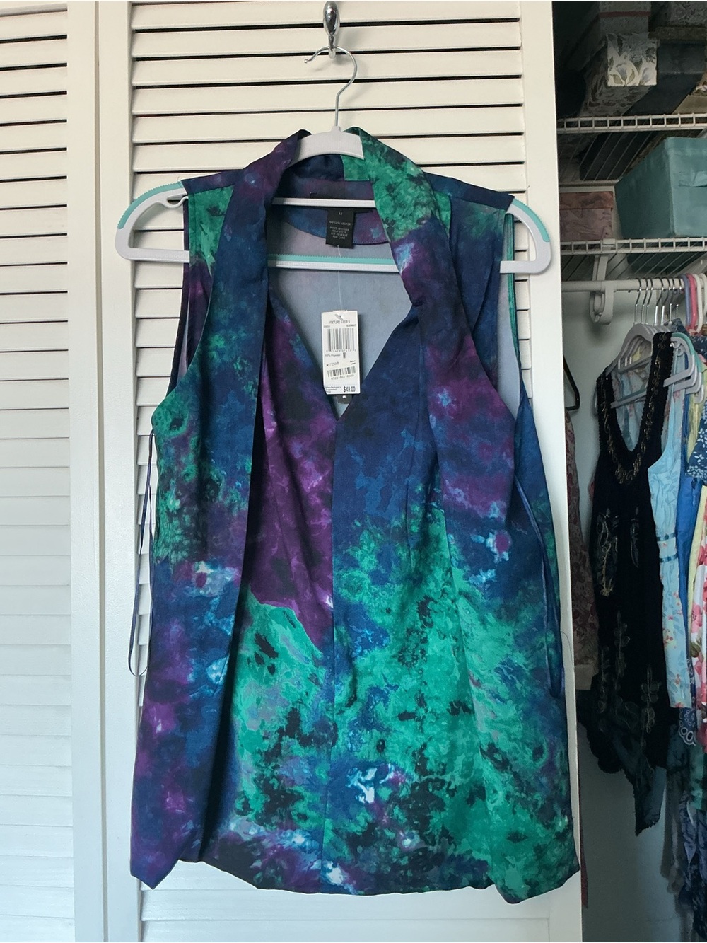 torrid Multicolor Watercolor Drape Vest in Teal, Purple & Navy